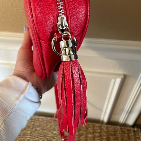 Vintage Red Leather Crossbody Purse Made In Italy - Picture 12 of 16